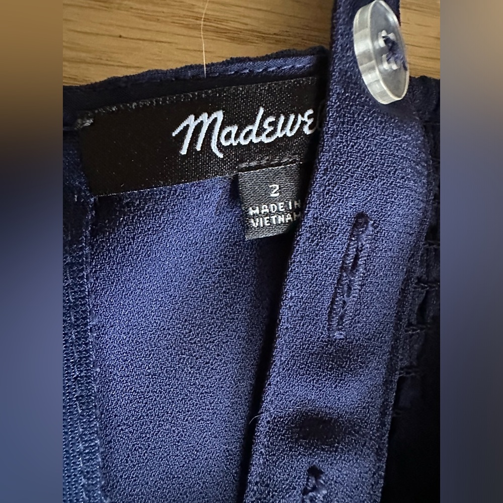 Madewell Navy Blue Smocked Button-Front Crop Jumpsuit - Picture 13 of 14